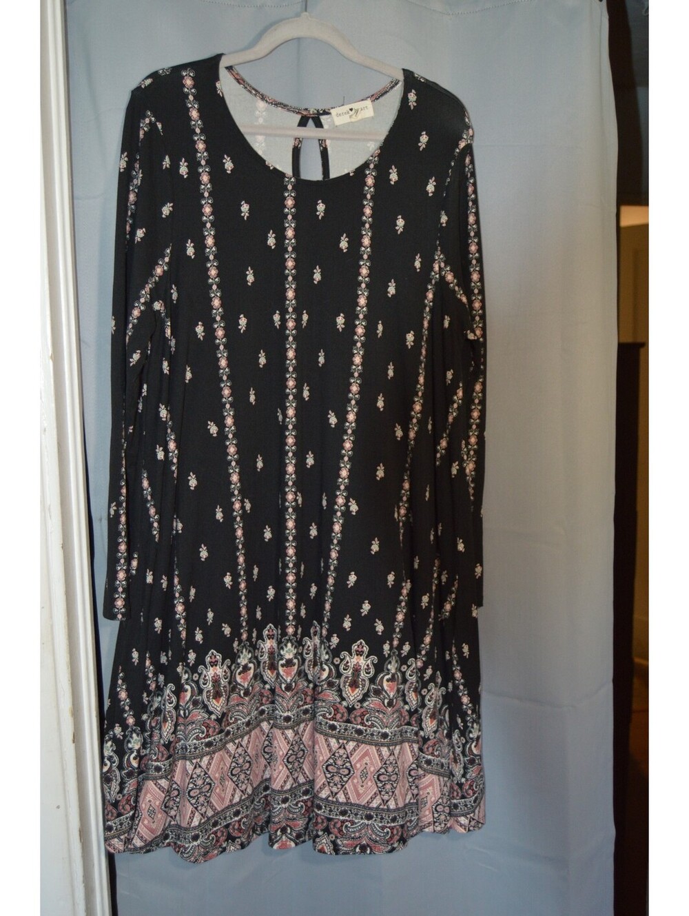 Derek Heart Plus black boho print long sleeve dress 2X